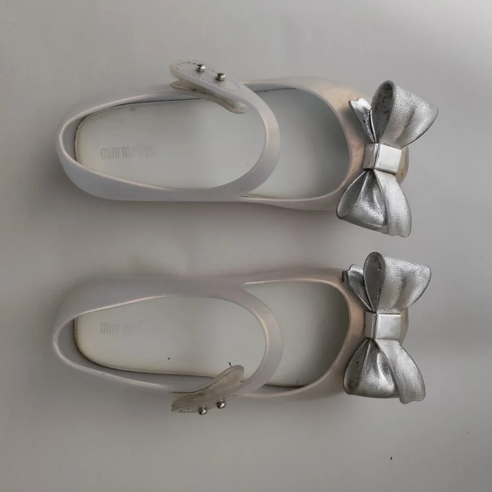 Mini Melissa Ultragirl Bow Jelly Shoes Silver Pearlescent Mary Janes Size 11